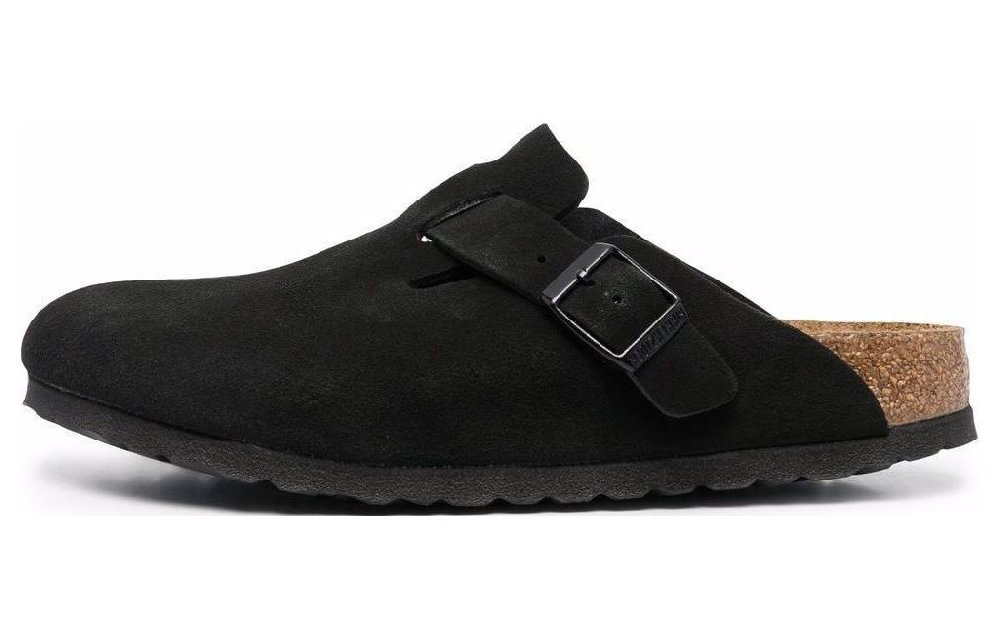 Birkenstock Boston Soft Footbed Suede Leather Narrow Fit Mules 'Black' Women's
