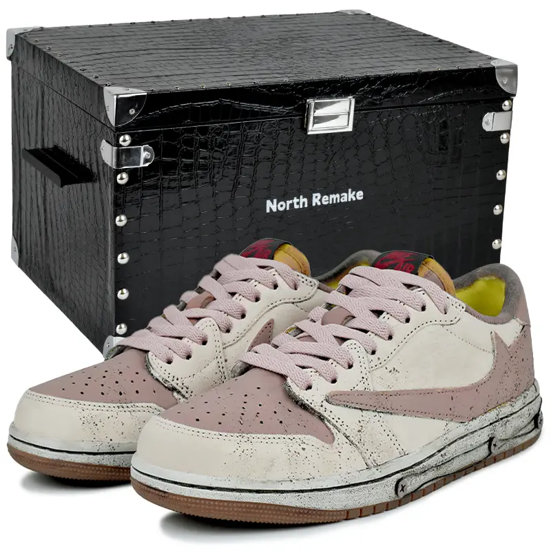 Travis Scott x Jordan Travis Scott X Air Jordan Abrasion Resistant Low top Vintage Basketball Shoes Unisex Pink White