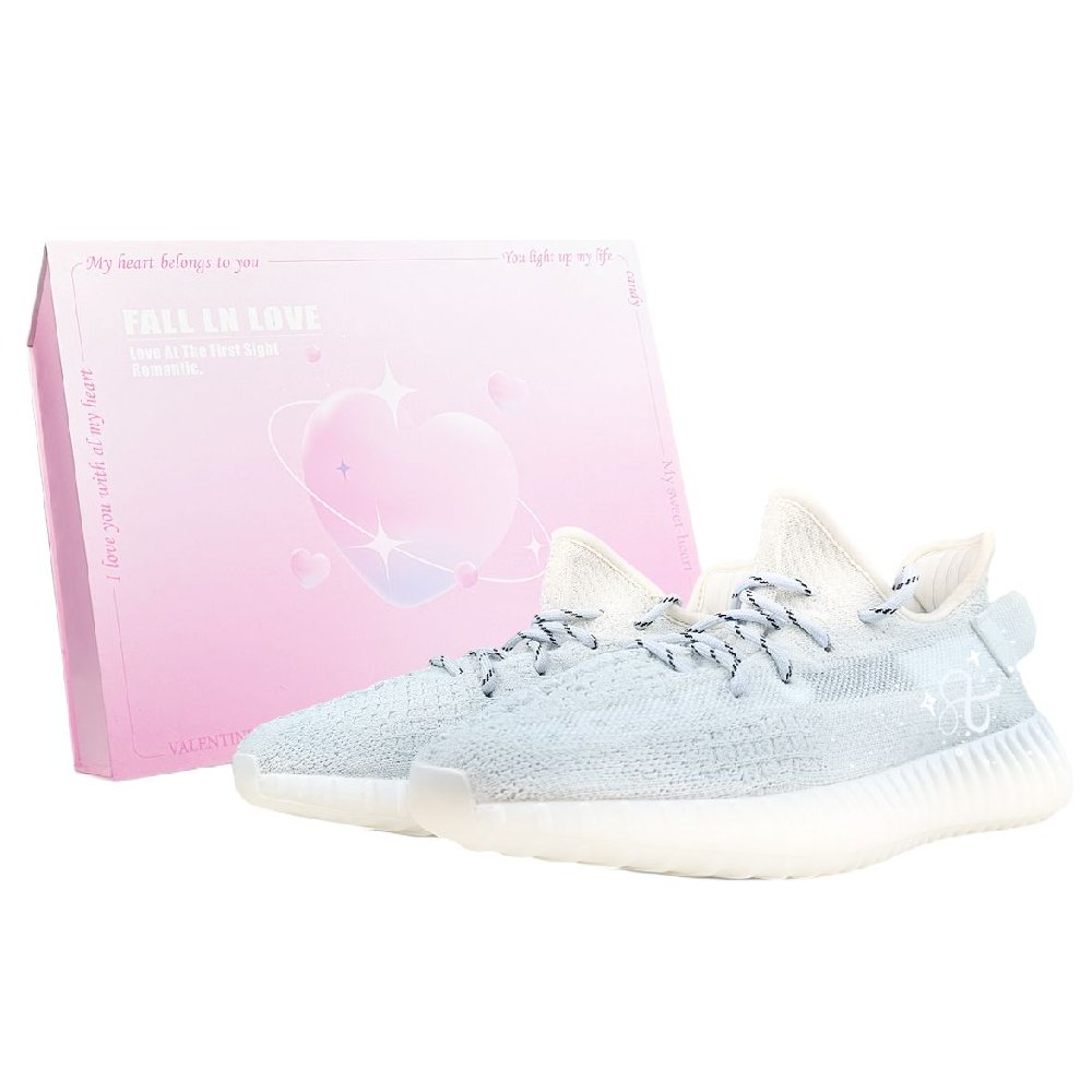 Adidas Originals Yeezy Boost 350 V2 BNK Leo Abrasion Resistant Low Top Casual Shoes Unisex Blue White
