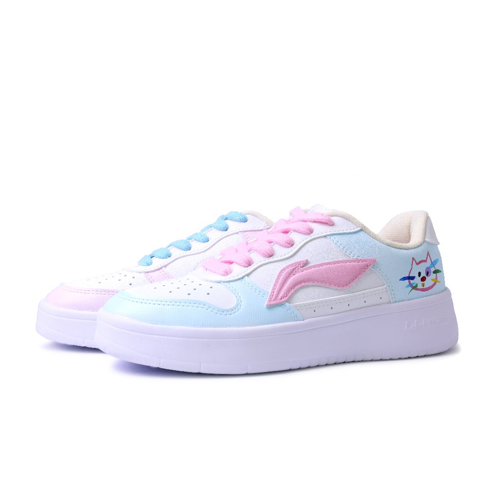 LiNing Pontoon Boats Abrasion Resistant Breathable Low Top Skateboard Shoes Unisex Pink Blue Mismatched