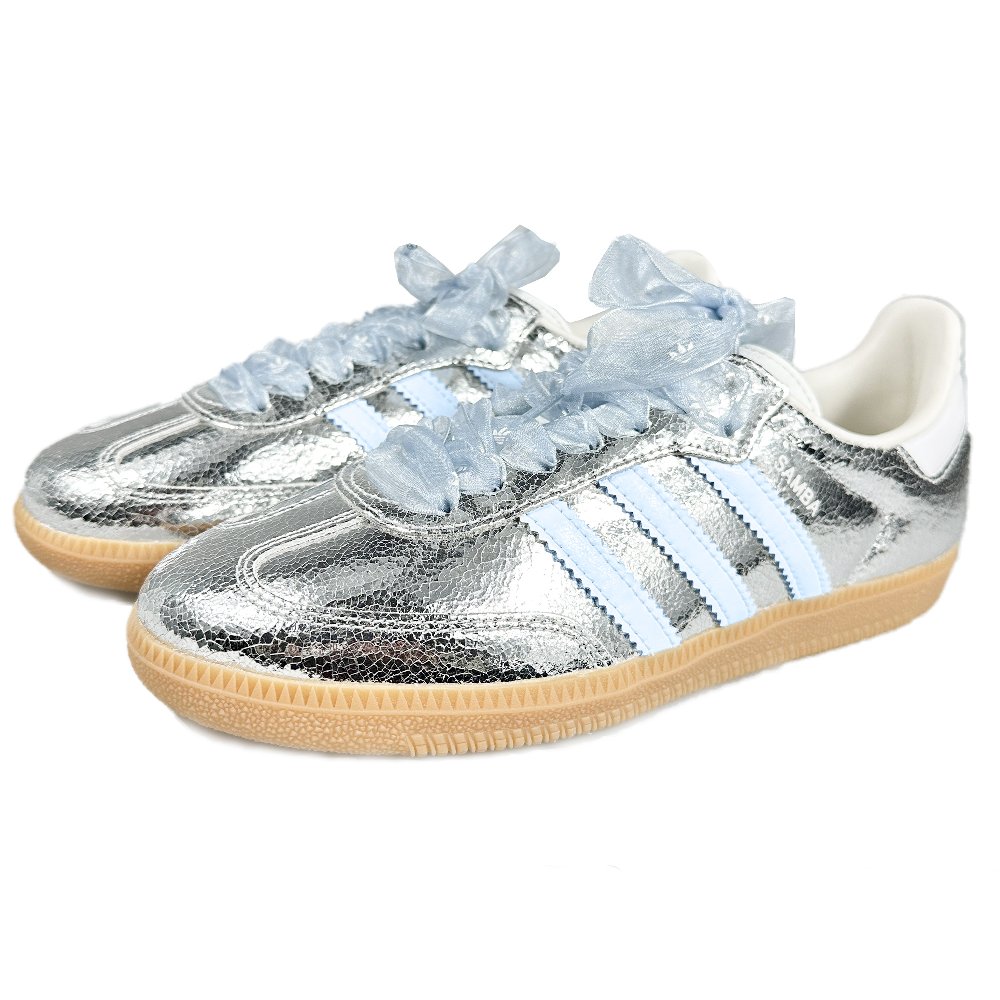 Adidas Originals SAMBA OG Anti Slip Wear Resistant Low Top Skateboard Shoes Women's Silver Blue