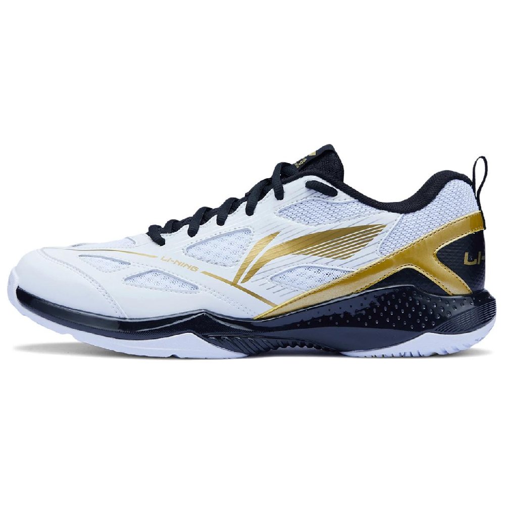 LiNing Anti-Slip Wear-Resistant Low-Top Badminton Shoes Unisex White Gold Black