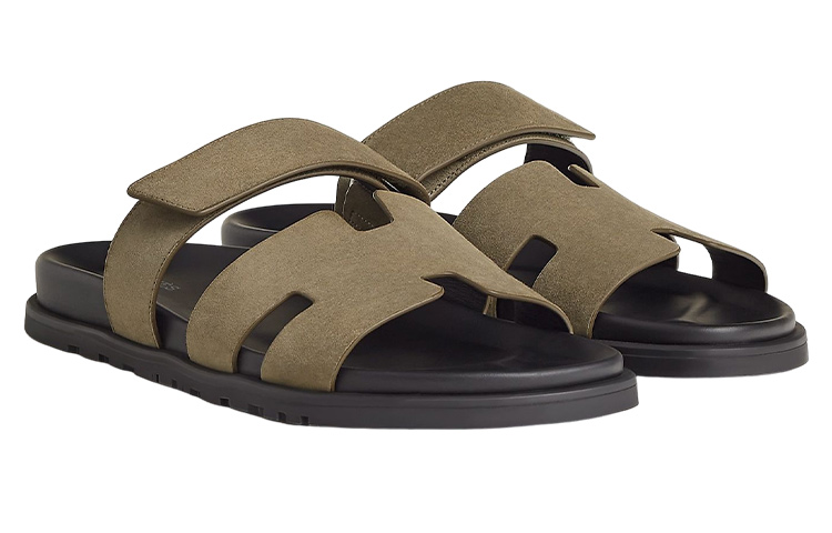 HERMES Chypre Odor Resistant Slide Slippers Men's Light Brown
