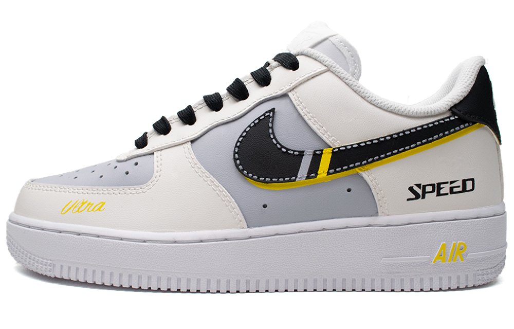 Nike Air Force 1 Abrasion Resistant Low Top Skateboard Shoes Unisex Black White Yellow