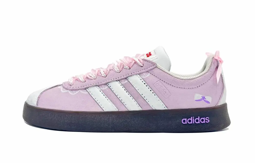 Adidas VL COURT 2.0 Lifestyle Purple Dream Sheer Yarn Abrasion Resistant Low top Skateboard Shoes Women's Cream Purple
