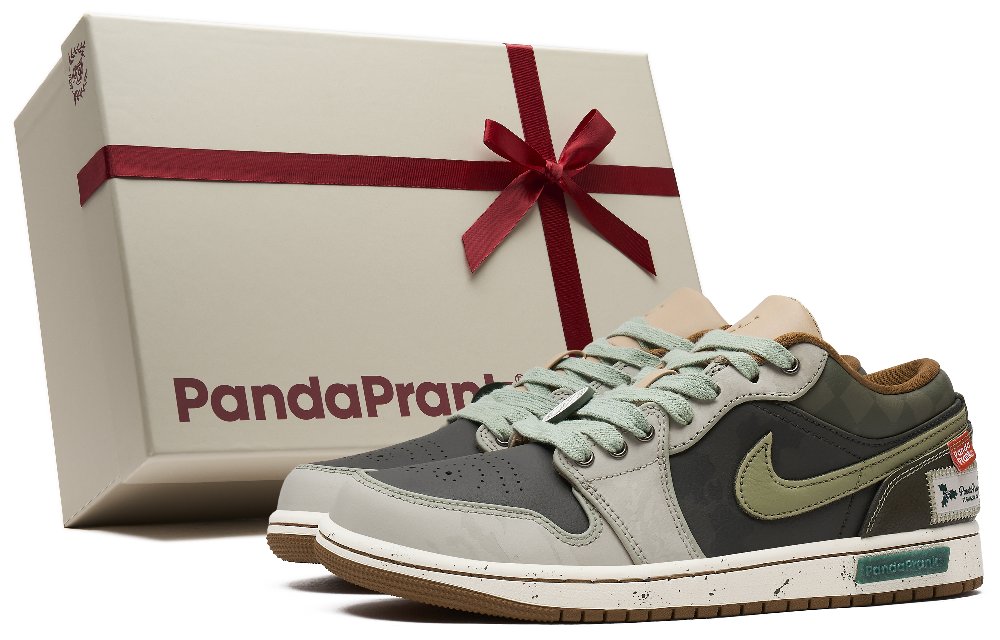 Jordan Air Jordan 1 Anti-Slip Wear-Resistant Low-Top Vintage Basketball Shoes Men's Green Brown Red