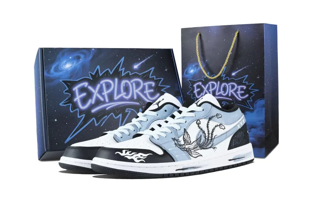 Jordan Air Jordan 1 Ruiyu Box Low top Skateboard Shoes Unisex Black Blue