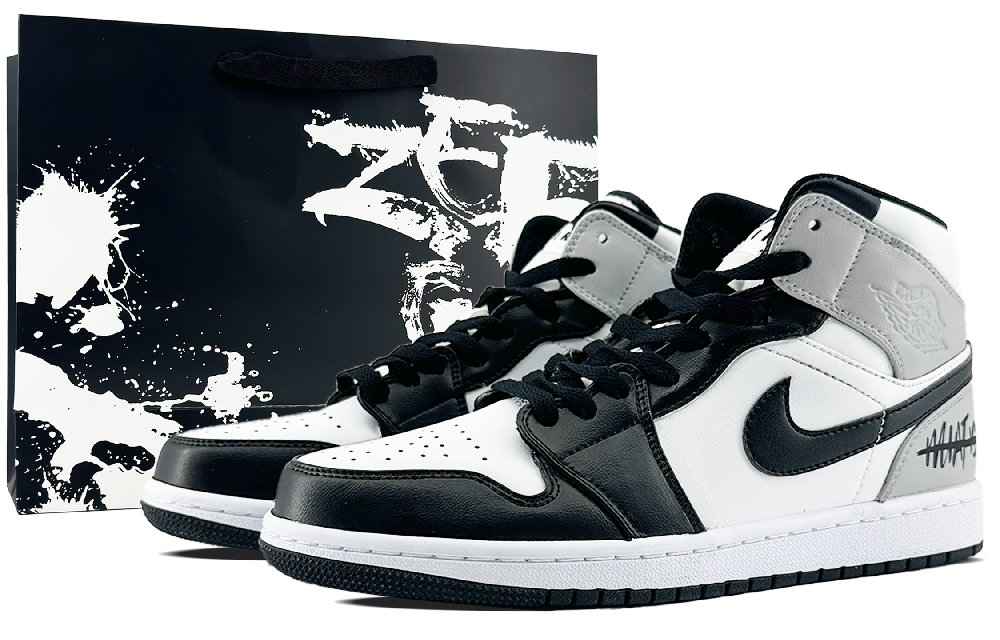 Jordan Air Jordan 1 Anti-Slip Wear-Resistant Mid-Top Vintage Basketball Shoes Men's Black White Gray