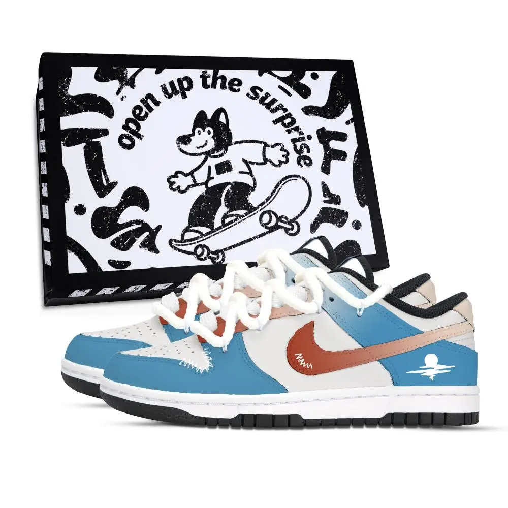 Nike Dunk Deep Sea Bright Moon Abrasion Resistant Slip Resistant Low top Skateboard Shoes Unisex Red Blue White