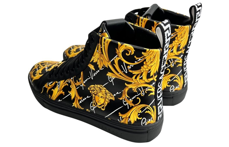 FANSIZHE Barocco High Top Stylish Skateboarding Shoes Men's Black Gold