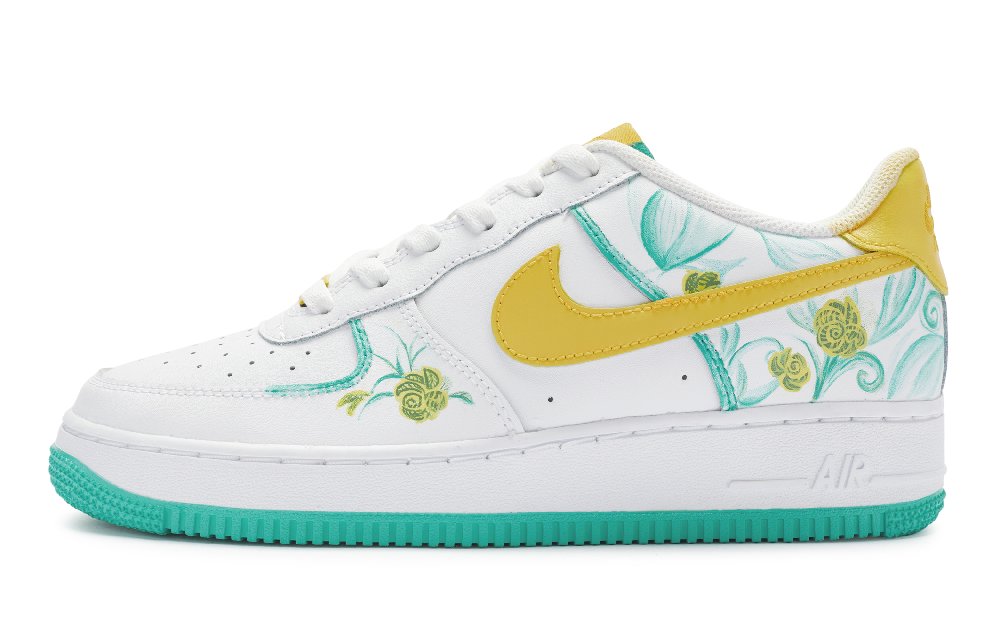 Nike Air Force 1 Low Top Skateboard Shoes GS Yellow Green White