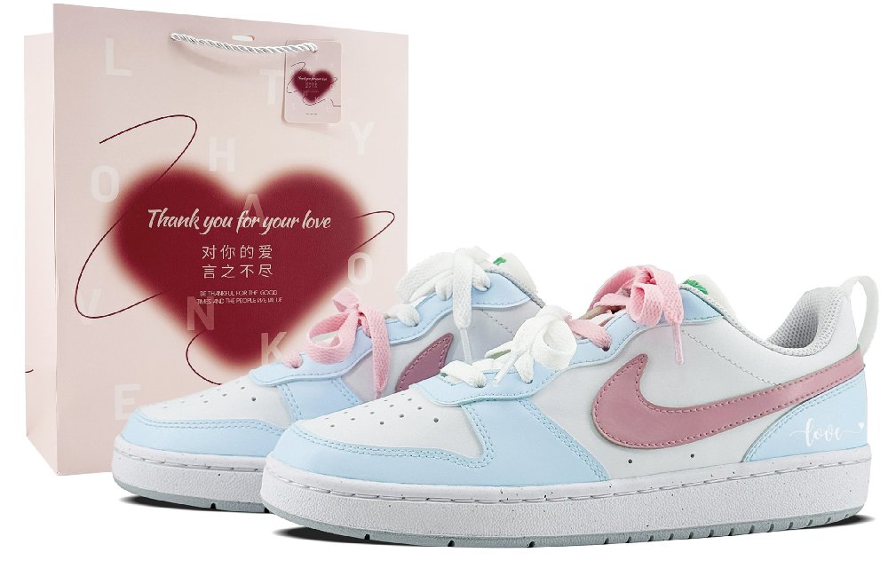 Nike Court Borough Anti Slip Wear Resistant Low Top Skateboard Shoes GS Light Blue Pink