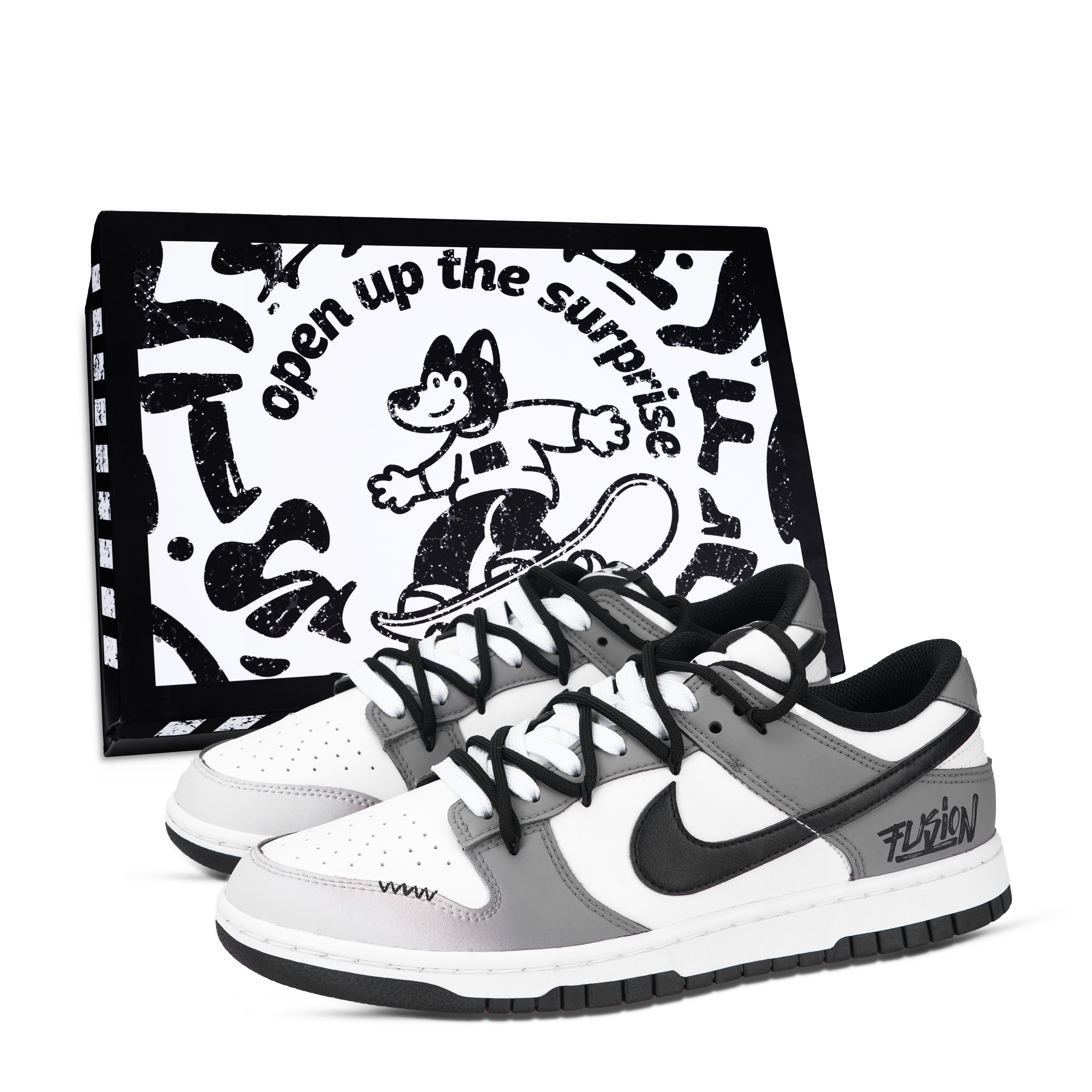 Nike Dunk Paisley Shoe Box Abrasion Resistant Low top Skateboard Shoes Unisex White Gray Black