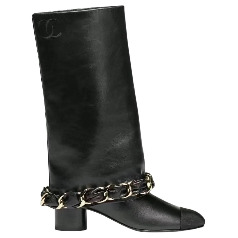 CHANEL 25B Knee high Boots 5cm Women's Black