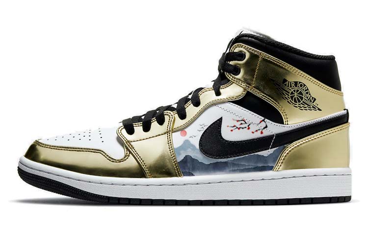 Jordan Air Jordan 1 Anti-Slip Wear-Resistant High-Top Vintage Basketball Shoes Women's Liquid Gold