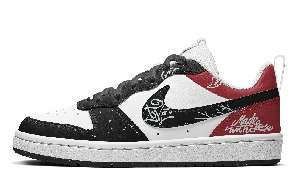 Nike Court Borough Low Top Skateboard Shoes GS Black Red