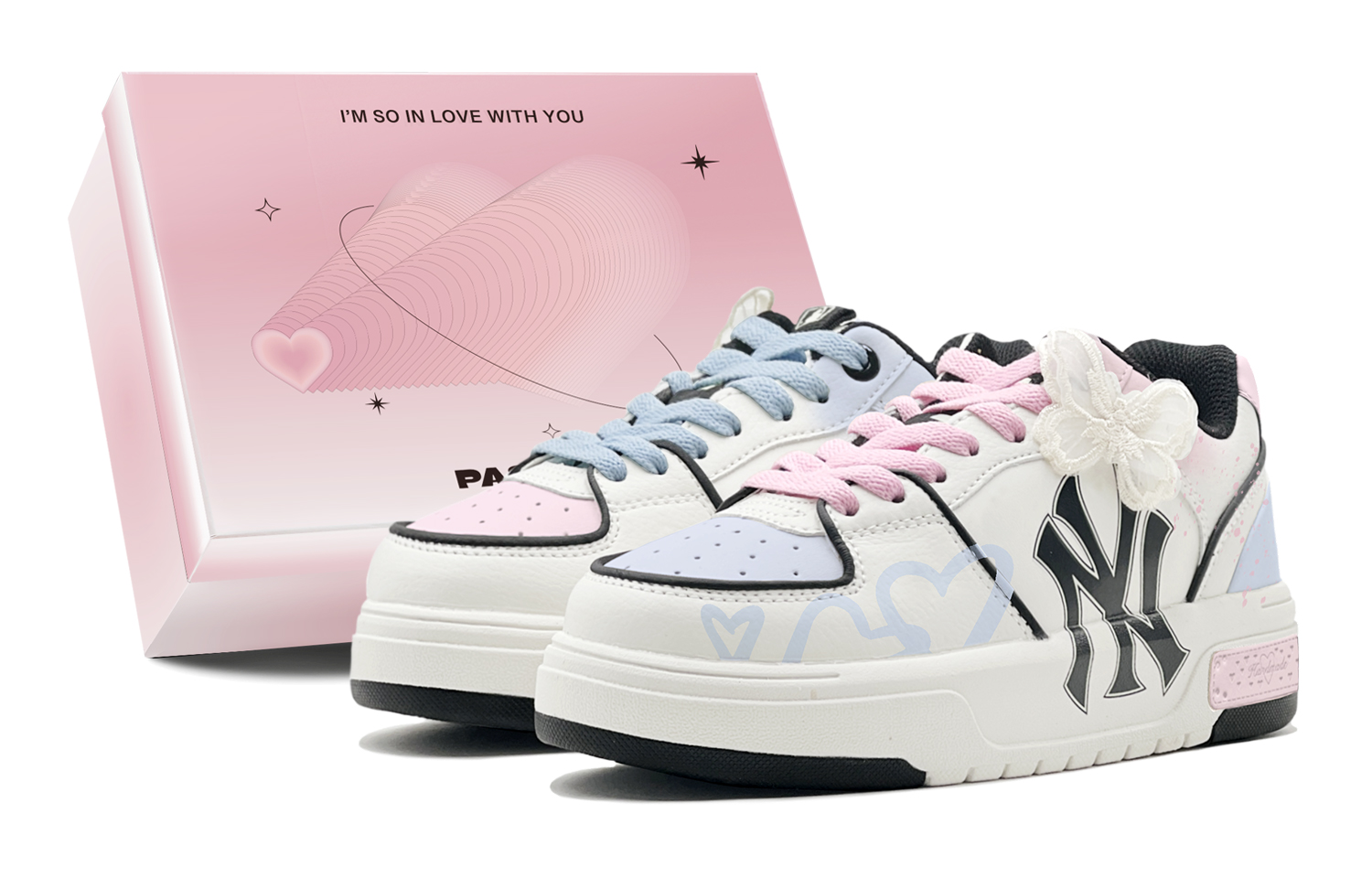 MLB Chunky Liner Blue Pink Mismatched Gift Of Love Low-Top Skateboard Shoes Unisex Pink Blue