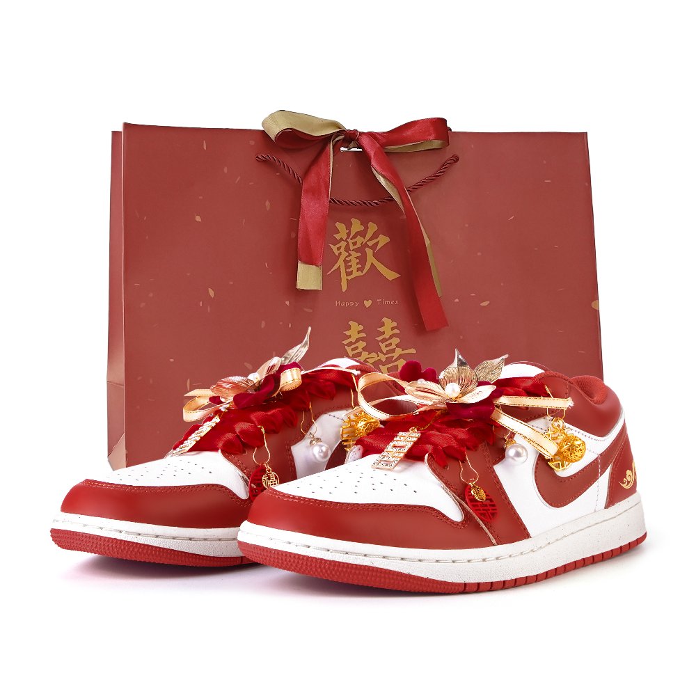 Jordan Air Jordan 1 Love Overflow Anti Slip Wear Resistant Low Top Vintage Basketball Shoes Men's White Red