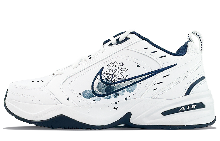 Nike Air Monarch 4 Cushioning Anti-Slip And Wear-Resistant Height Increasing Low-Top Chunky Sneakers Unisex White Blue