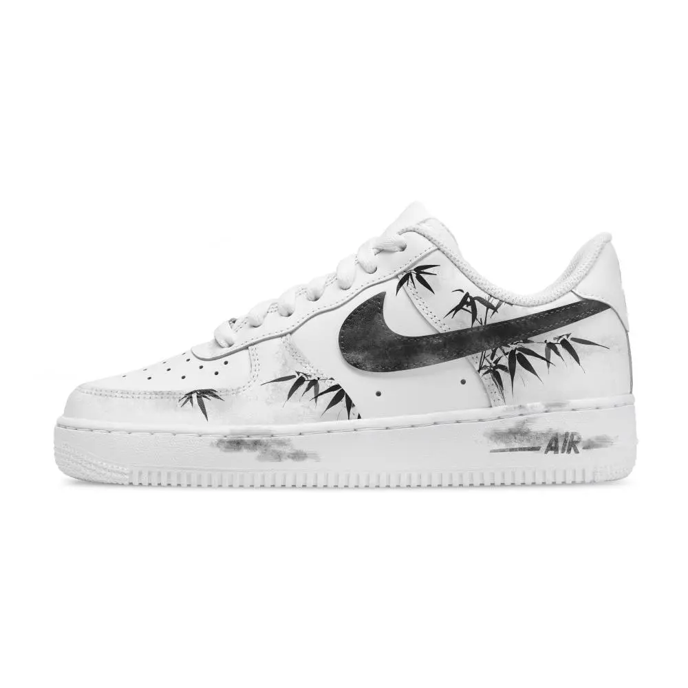 Nike Air Force 1 Bamboo Forest Air Force Abrasion Resistant Low top Skateboard Shoes Unisex Black White