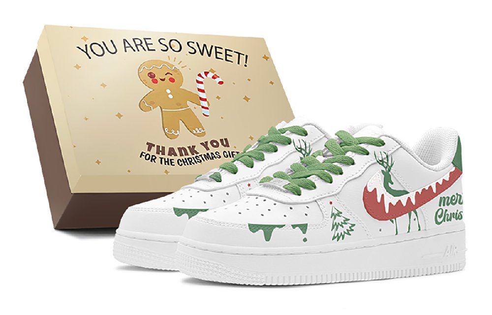 Nike Air Force 1 Air Force 1 Christmas Gift Encounter Elf Snow Deer Low-Top Skateboard Shoes Men's Green White