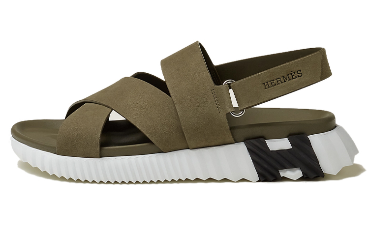 HERMES Electric Beach Sandals Men's Khaki Green