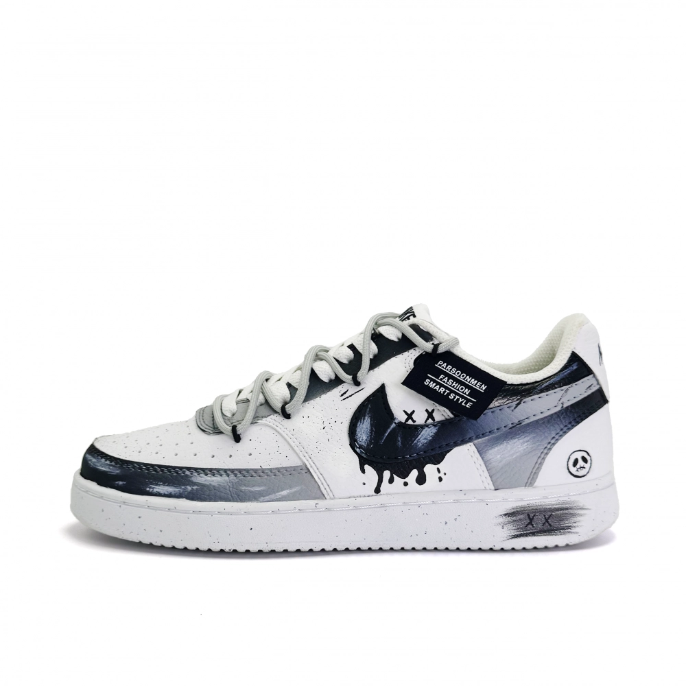 Nike Court Vision 1 Gray Scale Player Abrasion Resistant Low top Skateboard Shoes Unisex White Black