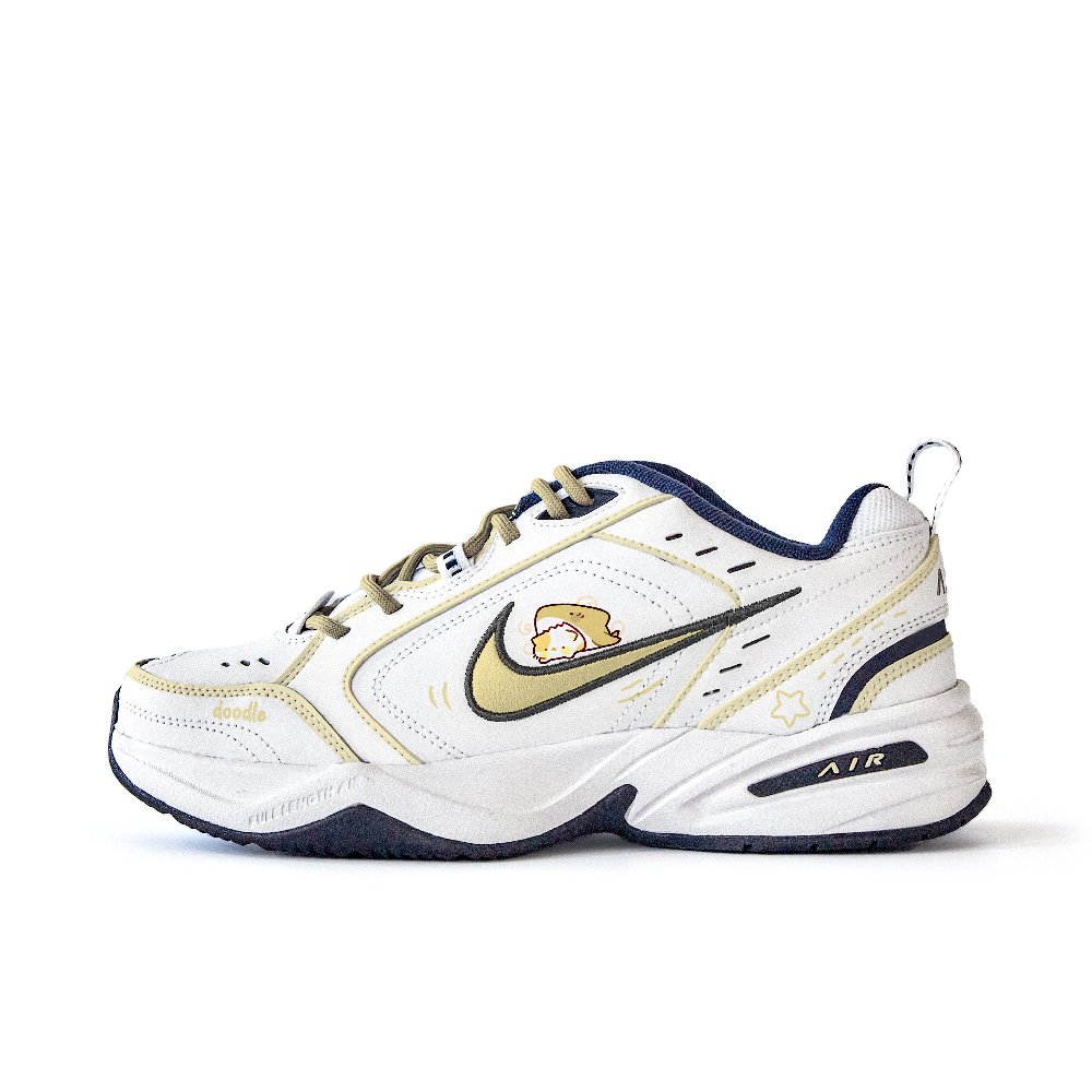 Nike Air Monarch 4 Anti Slip Wear Resistant Low Top Chunky Sneakers Unisex White Yellow