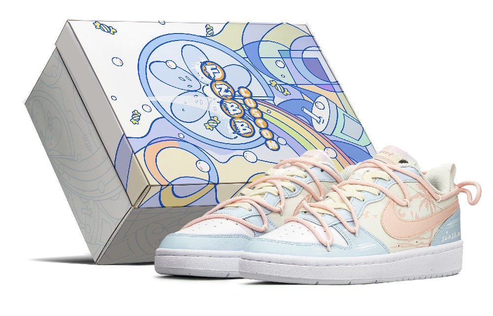 Nike Court Borough Abrasion Resistant Slip Resistant Lightweight Low top Skateboard Shoes GS Blue Pink