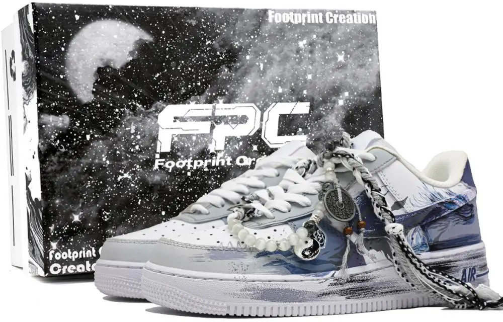 Nike Air Force 1 Tai Chi Dragon 2 Footprints Of Innovation Abrasion Resistant Low top Skateboard Shoes Unisex Blue Gray