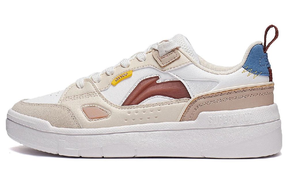 LiNing Common 80s Anti-Slip Wear-Resistant Low-Top Skateboard Shoes Women's Brown White
