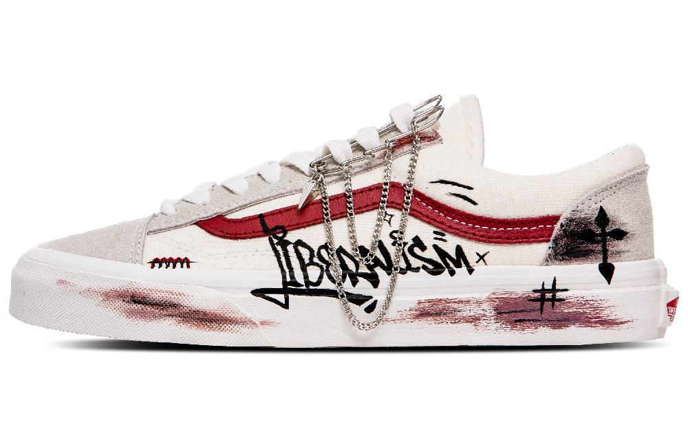Vans Style 36 Anti Slip Wear Resistant Low Top Skateboard Shoes Unisex White Red Black