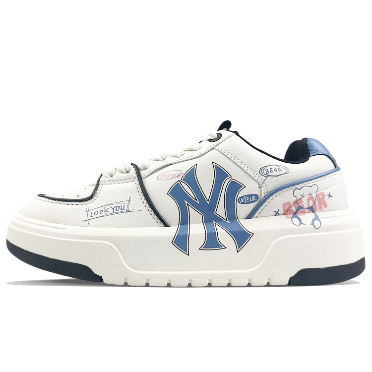 MLB New York Yankees Wear-Resistant Height Increasing Low-Top Skateboard Shoes Unisex White Blue