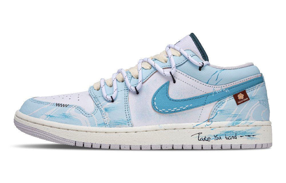 Jordan Air Jordan 1 Sea Salt Holiday Anti Slip Wear Resistant Low Top Vintage Basketball Shoes Unisex White Blue
