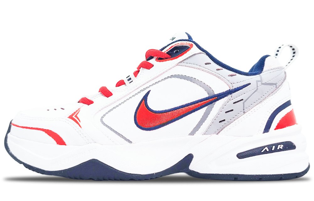 Nike Air Monarch 4 Anti-Slip And Wear-Resistant Height Increasing Low-Top Chunky Sneakers Unisex White Red