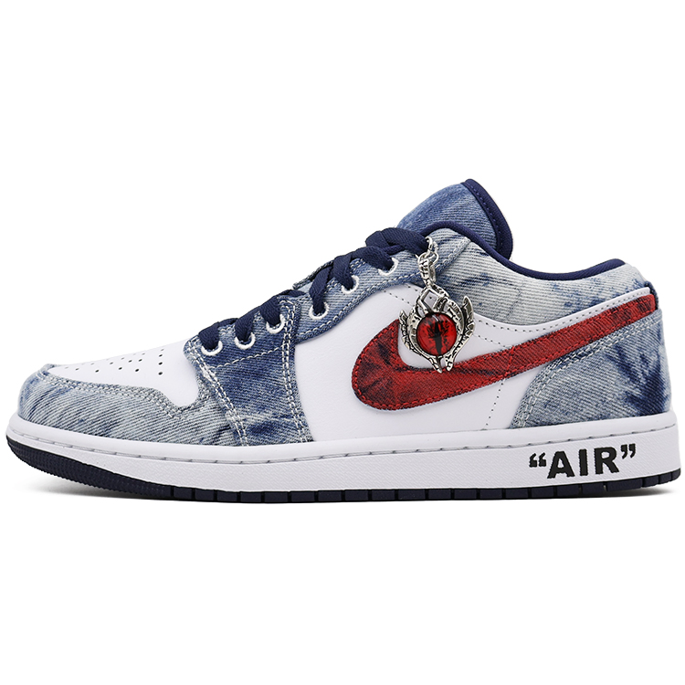 Jordan Air Jordan 1 Anti-Slip And Wear-Resistant Lightweight Low-Top Vintage Basketball Shoes Men's White Blue