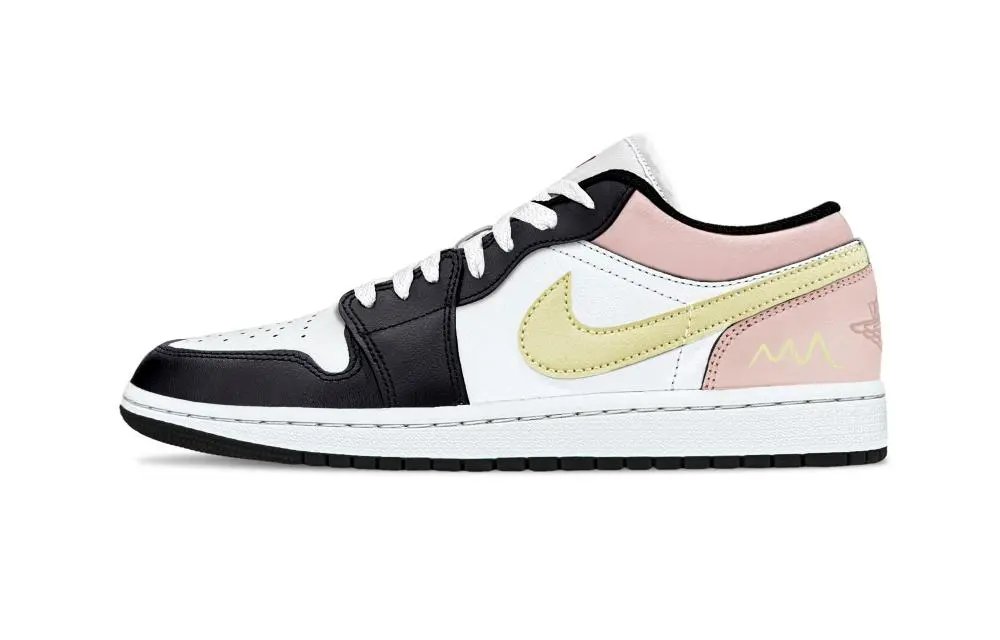 Jordan Air Jordan 1 Drunk On Michelin Support Low top Vintage Basketball Shoes Unisex Pink Yellow