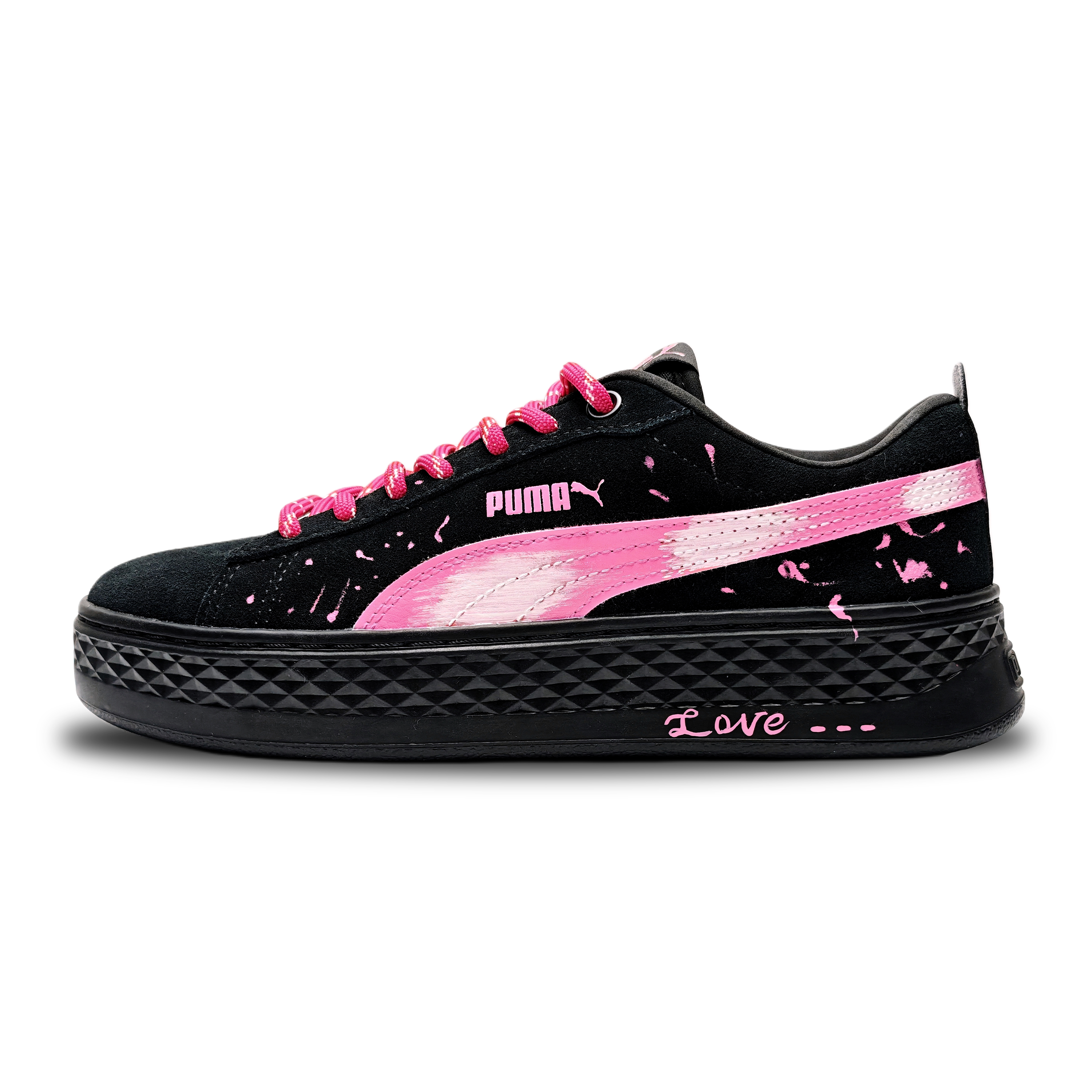 PUMA Smash Platform Pink Ink Memory Abrasion Resistant Low top Skateboard Shoes Women's Pink Black
