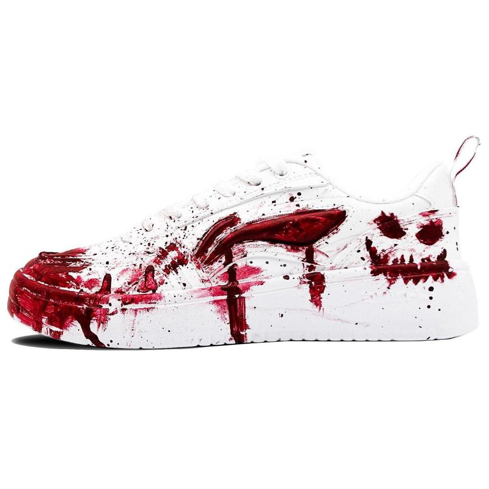 LiNing Wear Resistant Coverage Slip Resistant Low Top Skateboard Shoes Women's White Red