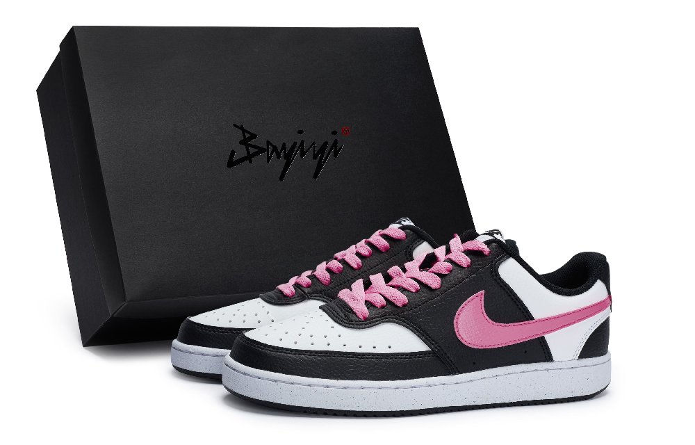 Nike Court Vision Low Slip Resistant Abrasion Resistant Low top Skateboard Shoes Unisex Black White Pink