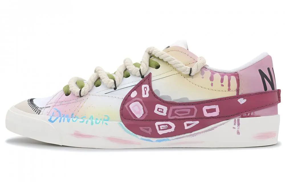 Nike Blazer Multicolor Dragon Fruit Wear resistant And Lightweight Low Top Skateboard Shoes Unisex Red White