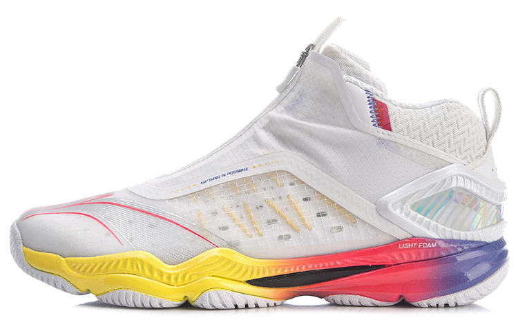 LiNing Chameleon 5th Generation Chameleon Mid-Top Badminton Shoes Unisex White Yellow Red
