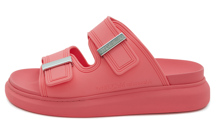 Alexander McQueen Hybrid Buckled Rubber Sandals Coral Women's