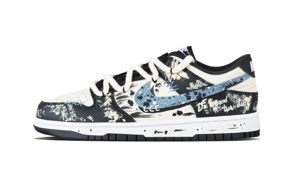 Nike Dunk Old Ink Leads The Way Abrasion Resistant Low top Skateboard Shoes Unisex Blue Yellow