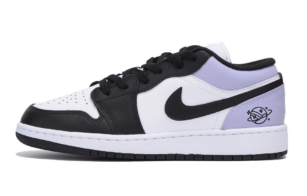 Jordan Air Jordan 1 Puppy Fragment Anti-Slip Wear-Resistant Low-Top Vintage Basketball Shoes Men Black Purple