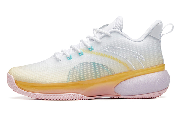 Anta Abrasion Resistant Breathable Low Top Basketball Shoes Men's White Yellow
