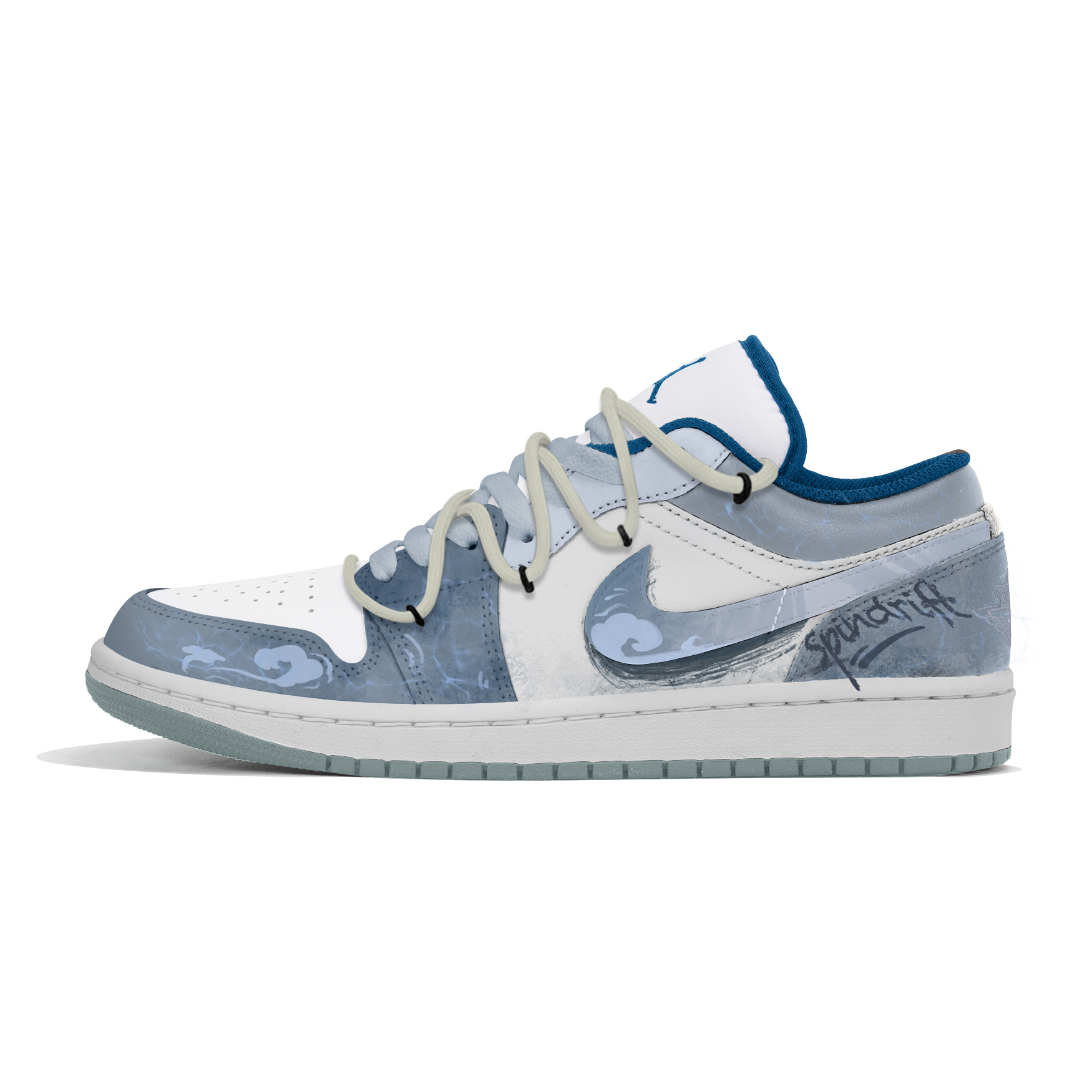 Jordan Air Jordan 1 Slip-Resistant Low-Top Vintage Basketball Shoes Men's Blue White купить в интернет-магазине Yoocart с быстрой доставкой по России.