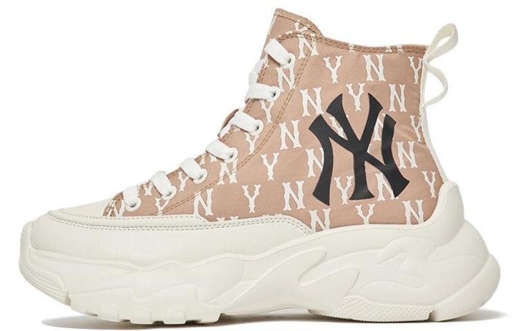 MLB Chunky High Cushioning Anti-Slip And Wear-Resistant High-Top Chunky Sneakers Unisex Dark Beige Yellow
