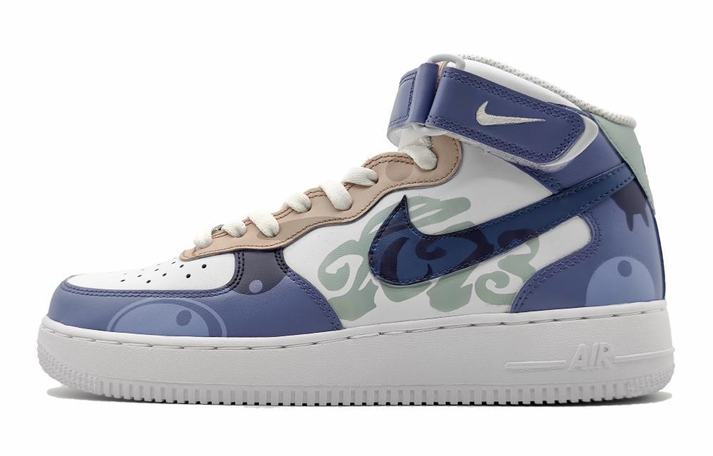 Nike Air Force 1 Slip-Resistant Cushioning Wear-Resistant Mid-Top Skateboard Shoes GS Purple Gray White