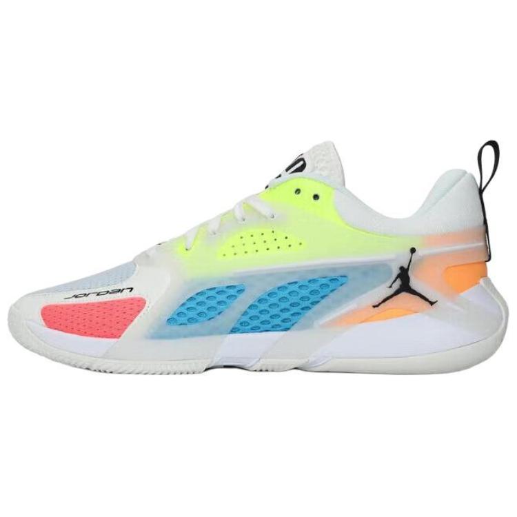 Jordan Heir Collection Anti Slip Wear Resistant Low Top Basketball Shoes Men's White Yellow Blue